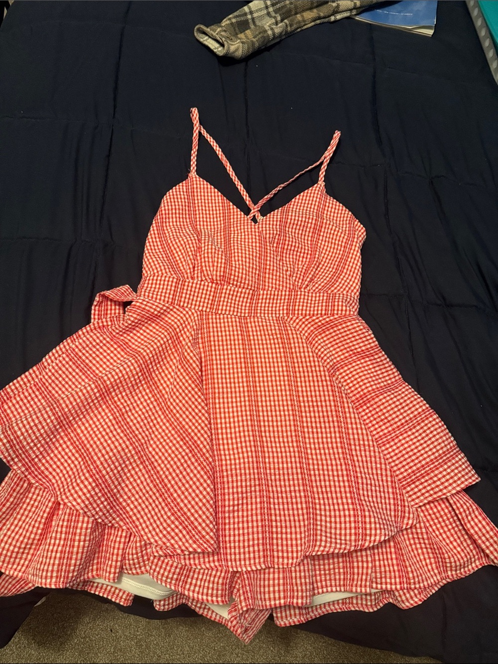 Allison and Kelly Red Gingham Women's Skort Dress - Sleeveless V-Neck small